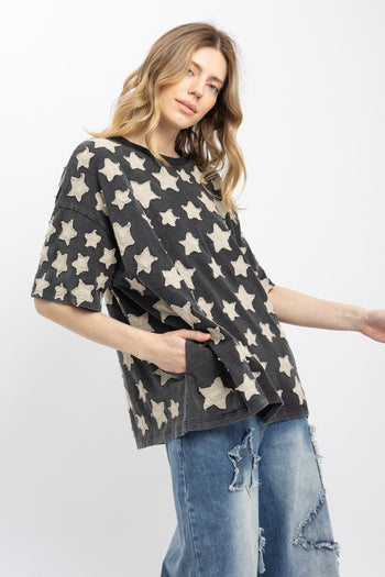 BlueVelvet Multi Size Star Patched Top in Black