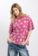 BlueVelvet Multi Size Star Patched Top in Hot Pink