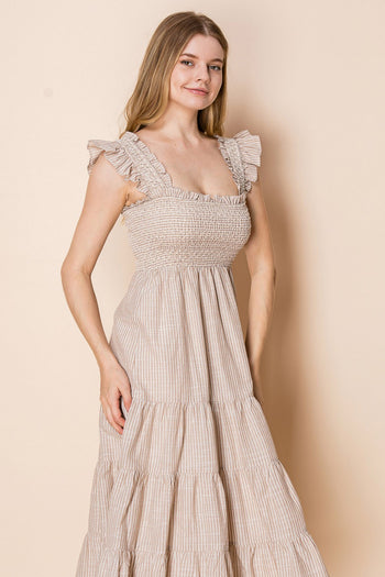 White Birch Contrasting Striped Midi Dress in Natural