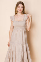 White Birch Contrasting Striped Midi Dress in Natural