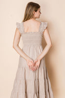 White Birch Contrasting Striped Midi Dress in Natural