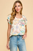Les Amis Abstract Print Top in Denim