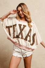 Load image into Gallery viewer, BiBi OVERSIZED Top with Leopard Print Letter Patchwork TEXAS  in Oatmeal/D.Rose
