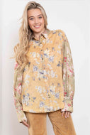 BlueVelvet OVERSIZED Floral Print Button Down Top in Taupe