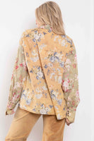 BlueVelvet OVERSIZED Floral Print Button Down Top in Taupe