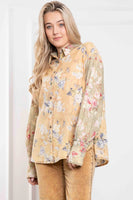 BlueVelvet OVERSIZED Floral Print Button Down Top in Taupe