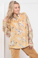 BlueVelvet OVERSIZED Floral Print Button Down Top in Taupe