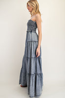 ee:some Mineral Washed Tiered Wide Leg Jumpsuit in Denim