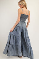 ee:some Mineral Washed Tiered Wide Leg Jumpsuit in Denim