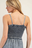 ee:some Mineral Washed Tiered Wide Leg Jumpsuit in Denim