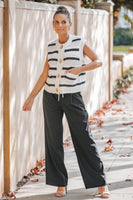 Lavender J Crochet Striped Sweater Vest in Cream/Black