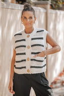 Lavender J Crochet Striped Sweater Vest in Cream/Black