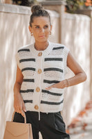 Lavender J Crochet Striped Sweater Vest in Cream/Black
