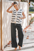 Lavender J Crochet Striped Sweater Vest in Cream/Black