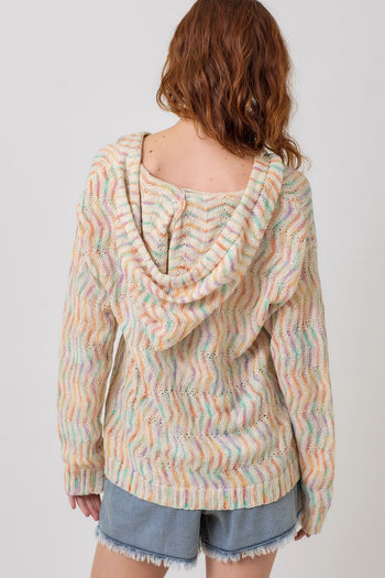 Mystree Multicolor Chevron Hoodie Sweater in Oatmeal Mix