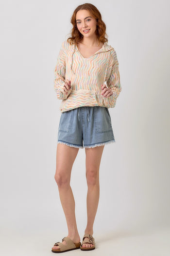 Mystree Multicolor Chevron Hoodie Sweater in Oatmeal Mix