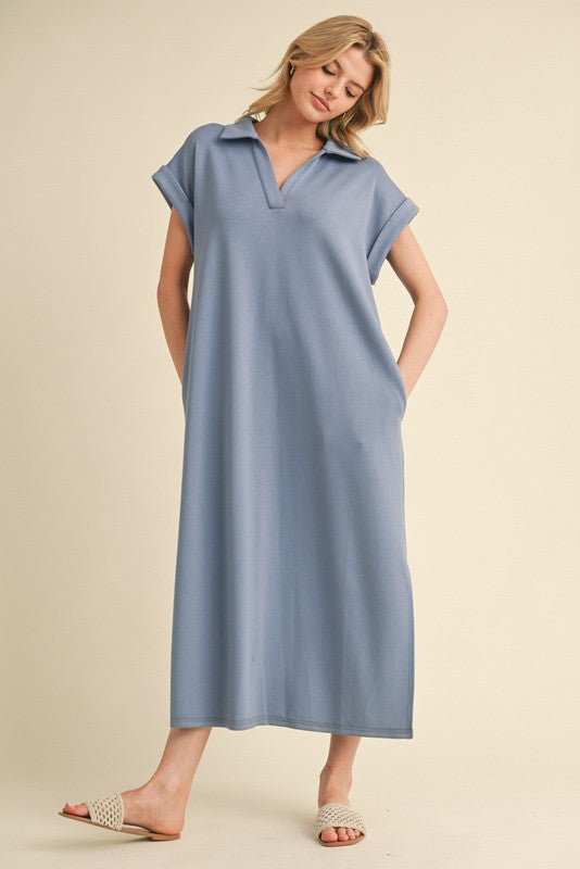 Jodifl Solid Color Knit Midi Dress in Denim Color