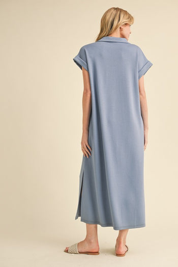 Jodifl Solid Color Knit Midi Dress in Denim Color