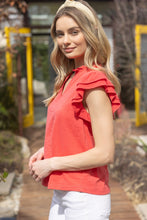 Load image into Gallery viewer, VOY Solid Color Knit Top with Contrasting Bands in Coral
