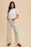 AnnieWear Ditsy Floral Print Wide Leg Jeans in Ivory