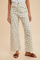 AnnieWear Ditsy Floral Print Wide Leg Jeans in Ivory