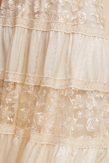 Listicle Floral Embroidered Lace Maxi Skirt in Cream