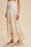 Listicle Floral Embroidered Lace Maxi Skirt in Cream