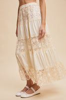 Listicle Floral Embroidered Lace Maxi Skirt in Cream