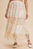 Listicle Floral Embroidered Lace Maxi Skirt in Cream