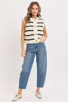 Sweet Lovely Striped Open Knit Sweater Vest in Ivory/Charcoal