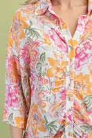 GiGio Floral Print Ruched Front Top in Pink