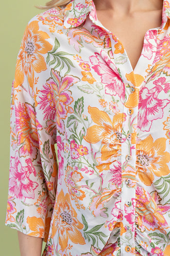 GiGio Floral Print Ruched Front Top in Pink