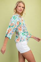 GiGio Floral Print Ruched Front Top in Mint