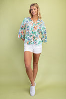 GiGio Floral Print Ruched Front Top in Mint