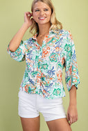 GiGio Floral Print Ruched Front Top in Mint