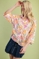 GiGio Floral Print Ruched Front Top in Pink