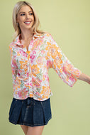 GiGio Floral Print Ruched Front Top in Pink