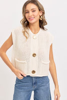 Sweet Lovely Solid Color Open Knit Sweater Vest in Cream