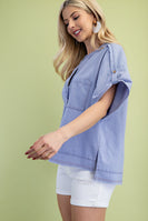 GiGio Solid Color Linen Blend Top in Periwinkle