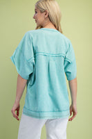 GiGio Solid Color Linen Blend Top in Mint
