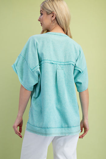 GiGio Solid Color Linen Blend Top in Mint