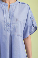 GiGio Solid Color Linen Blend Top in Periwinkle