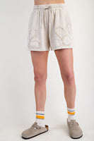 Easel Flower Patch Terry Knit Shorts in Khaki