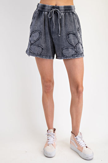 Easel Flower Patch Terry Knit Shorts in Ash