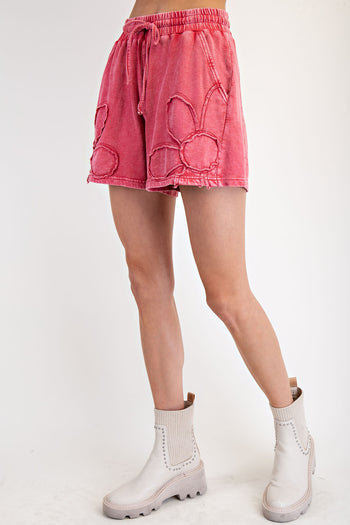 Easel Flower Patch Terry Knit Shorts in Boho Red