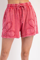 Easel Flower Patch Terry Knit Shorts in Boho Red
