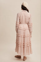 Listicle Crinkle Fabric with Ruffle Details Maxi Dress in Mute Pink