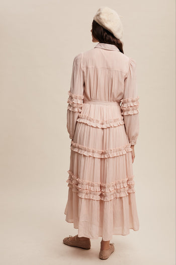 Listicle Crinkle Fabric with Ruffle Details Maxi Dress in Mute Pink