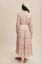 Load image into Gallery viewer, Listicle Crinkle Fabric with Ruffle Details Maxi Dress in Mute Pink
