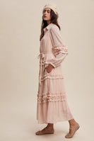 Listicle Crinkle Fabric with Ruffle Details Maxi Dress in Mute Pink